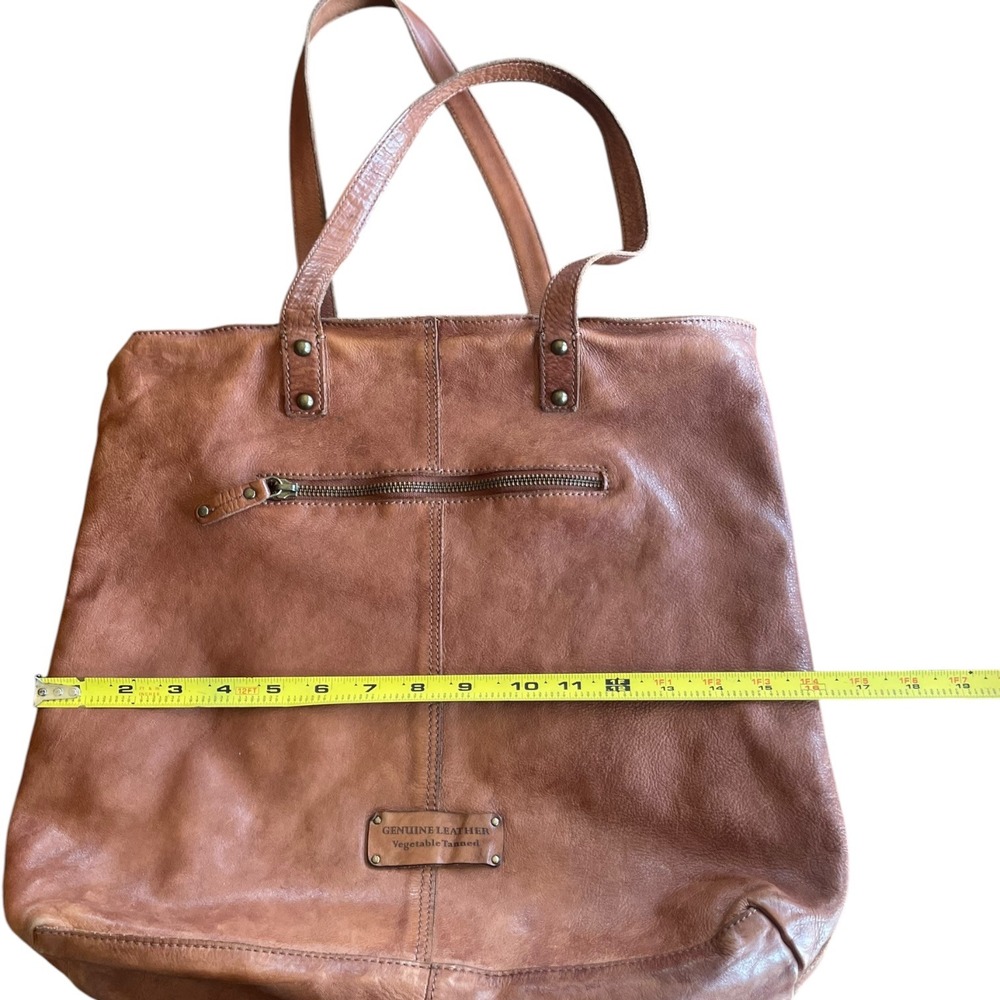 Genuine Leather Vegetable Tanned Studded Tote Bag Cognac Brown Shoulder Bag - Picture 4 of 6